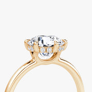 Round Cut - Plain Band Hidden Halo - Classic Engagement Ring- 14 K Gold